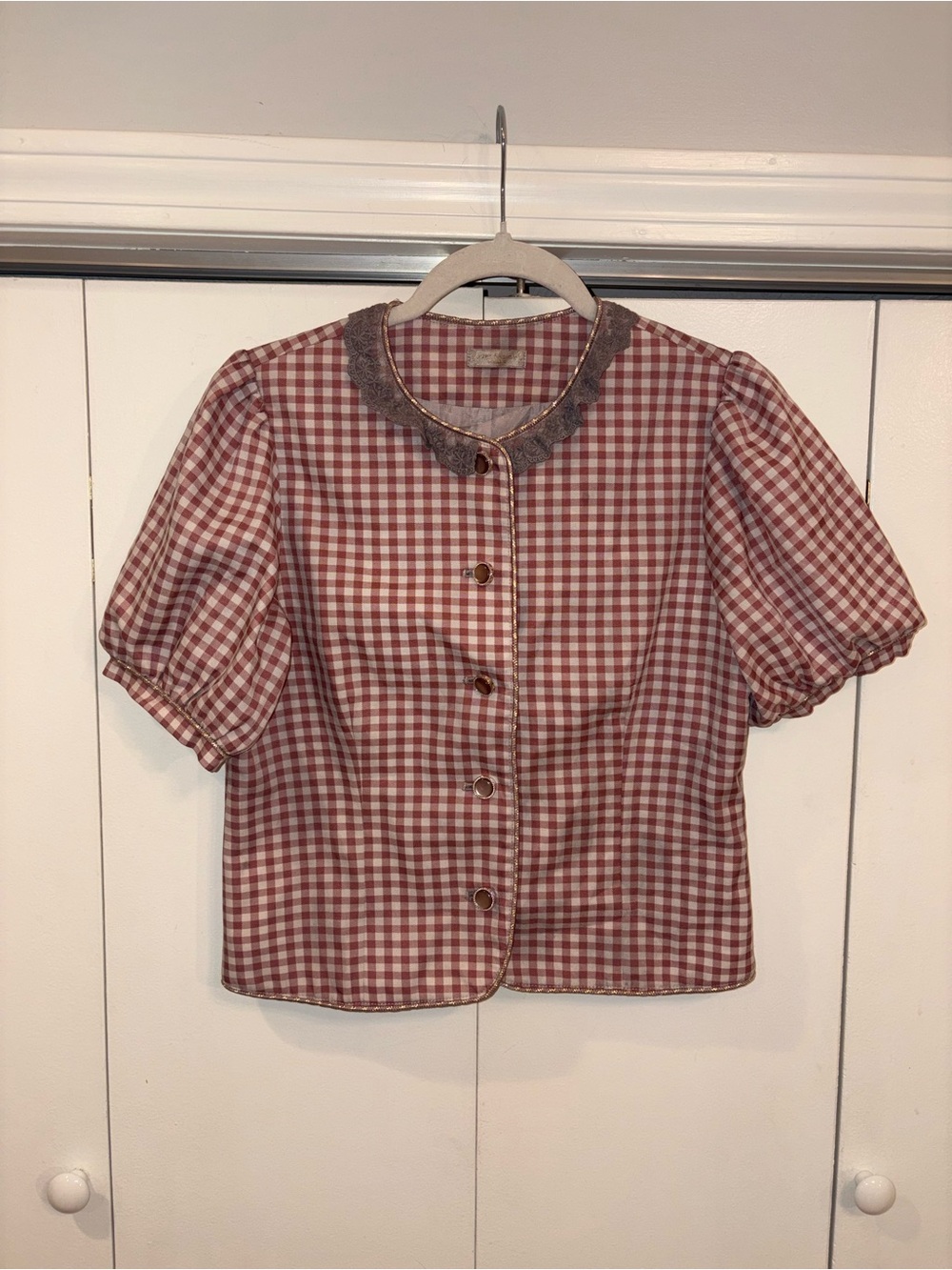 Axes Femme Gingham top with lace trim